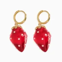 Серьги конго &laquo;Клубника в крапинку&raquo;, красные в золоте