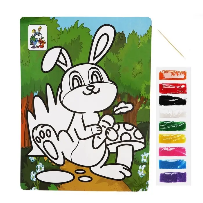 Фреска с цветным основанием «Зайчик с грибами» 9 цветов песка по 2 г Фреска с цветным основанием «Зайчик с грибами» 9 цветов песка по 2 г