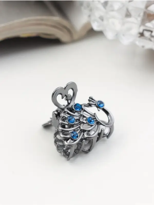 Крабик для волос &laquo;Синий туман&raquo;, павлин, 2.5 см, серебристый