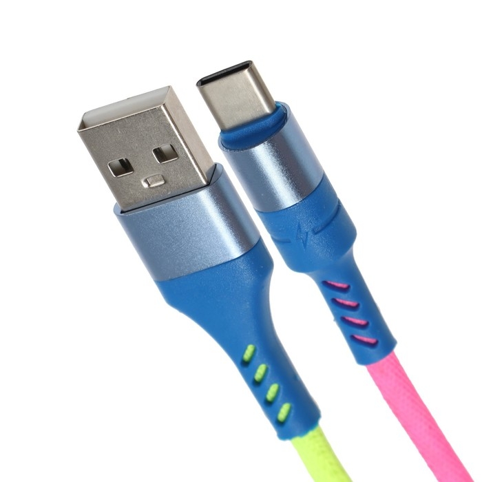 Кабель Luazon, Type-C - USB, 2 A, 0,9 м, оплётка нейлон, разноцветный Кабель Luazon, Type-C - USB, 2 A, 0,9 м, оплётка нейлон, разноцветный