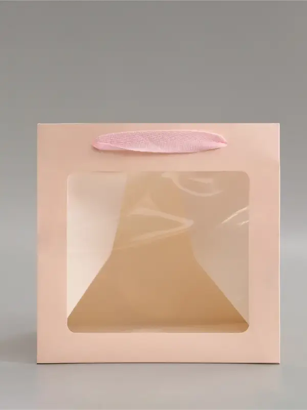 Пакет подарочный, крафт, с окном, &laquo;Розовый&raquo;, 20&times;20&times;20 см