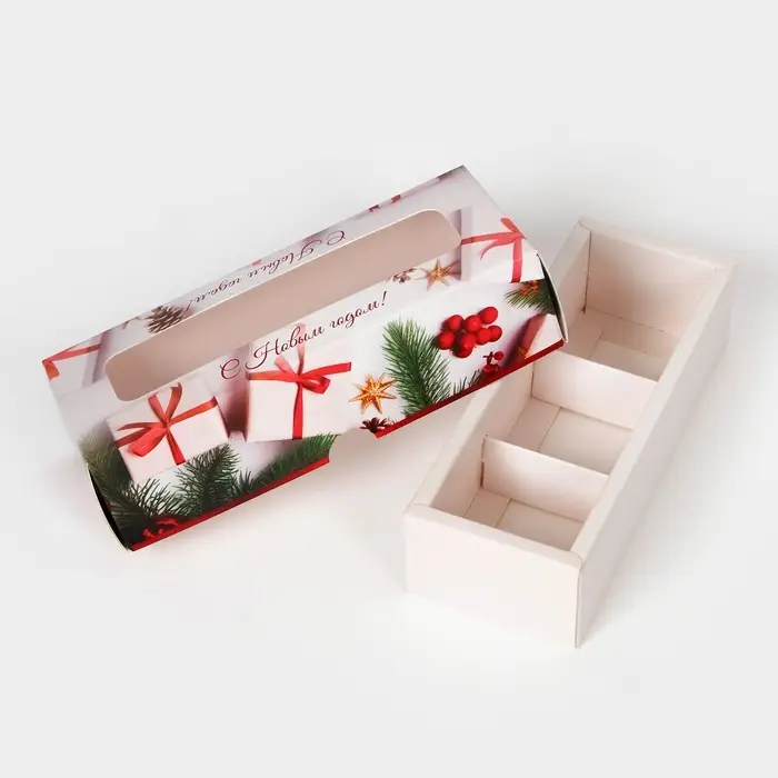 Коробка под 3 конфеты, «Новогодние подарки», 13×5×3.3 см