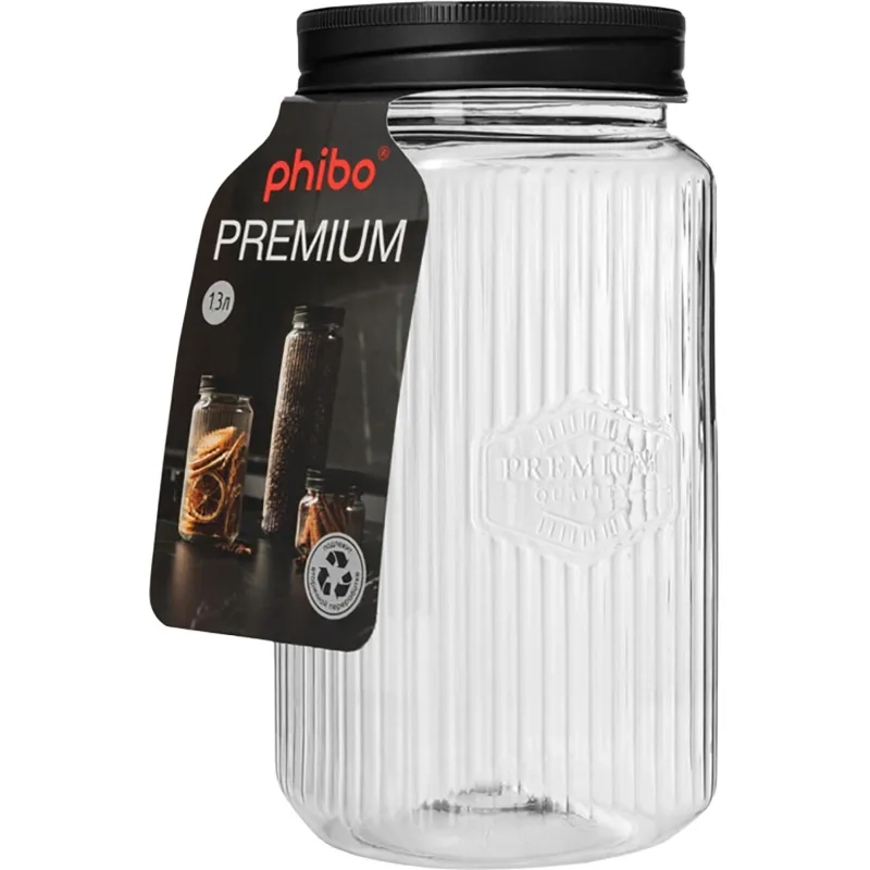 Набор банок квадратных с рельефом PREMIUM 0,6л, 1,3л, 2л(Черный)