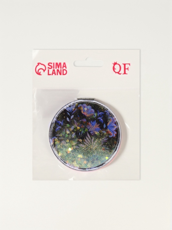 Зеркало складное «Цветы», d = 7,2 см, с увеличением, цвет чёрный/фиолетовый