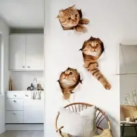 Наклейка интерьерная 3D "Кошка" на стену, 25 х 20 см, влагостойкая, ПВХ