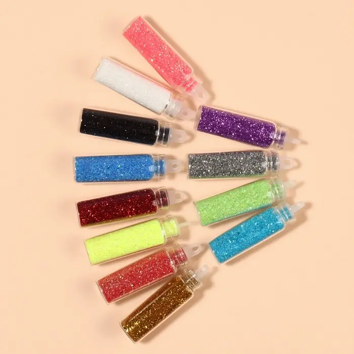 Блёстки для декора, мелкие, набор 12 бутылочек, разноцветные