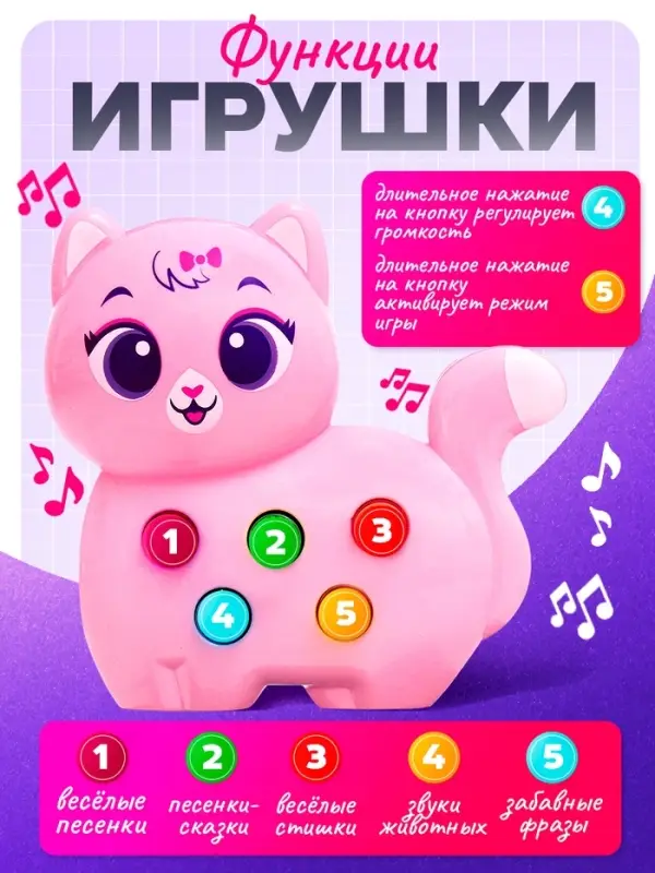 Музыкальная игрушка ZABIAKA &laquo;Милый дружок: Кошечка&raquo;, розовая