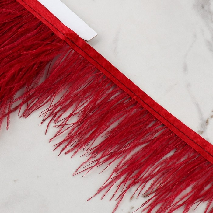 Тесьма с перьями страуса, 8-10 см, 5 ± 0,5 м, цвет бордовый Тесьма с перьями страуса, 8-10 см, 5 ± 0,5 м, цвет бордовый