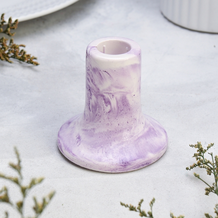 Подсвечник из гипса,7,5х7,5см,мрамор с фиолетовыми полосками Подсвечник из гипса,7,5х7,5см,мрамор с фиолетовыми полосками