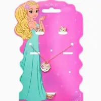 Набор детский "Выбражулька" 3 пред-а: кулон, кольцо, серьги, котик, разноцветный в золоте