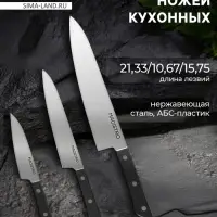 Набор кухонных ножей Magistro Hinshitsu, 3 шт. овощной, универсальный, шеф, нержавеющая сталь, чёрный