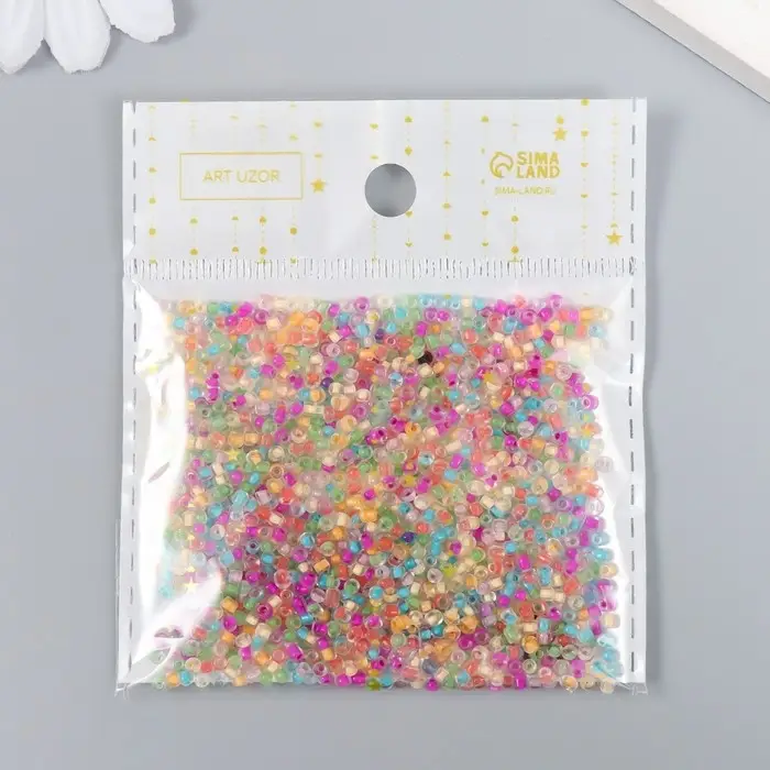 Бисер круглый размер 12/0  Бисер круглый размер 12/0 "Прозрачный с цветной серединкой" 20 гр