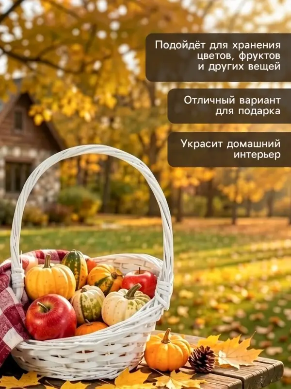 Корзина плетёная, 25&times;25&times;13 см, ручка h=17 см, ива, белая, Greengo