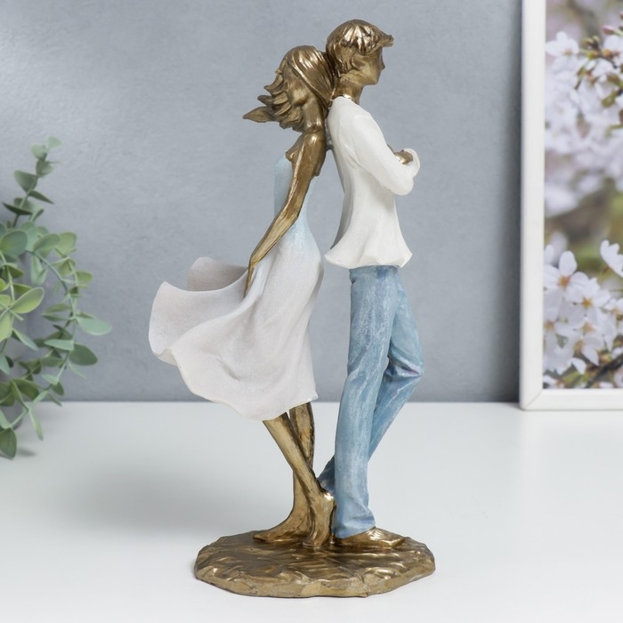 Сувенир полистоун  Сувенир полистоун "Влюблённая пара - спина к спине" бело-голубой градиент 25,5х8,5х13,5 см