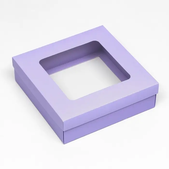 Коробка подарочная складная, упаковка, крышка - дно, сиреневая, с окном 20&times;20&times;6 см