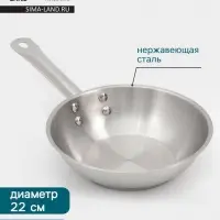 Сковорода Hanna Kn&ouml;vell, d=22 см, h=6 см, толщина стенки 0.6 мм, индукция, дно al+fe+al, нержавеющая сталь, серебристая