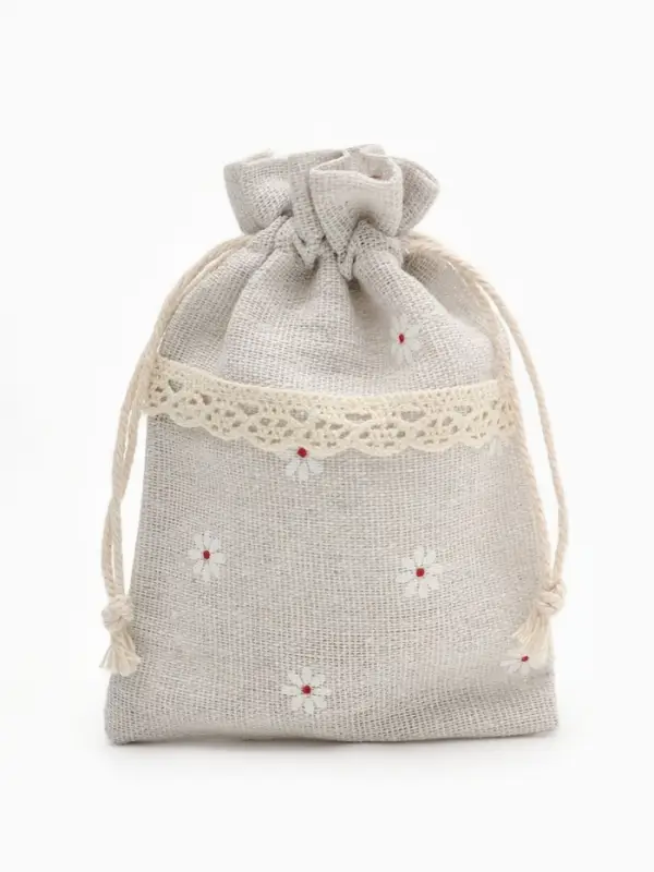 Мешочек подарочный «Лён» с ромашкой 10×13.5, цвет кремовый Мешочек подарочный «Лён» с ромашкой 10×13.5, цвет кремовый