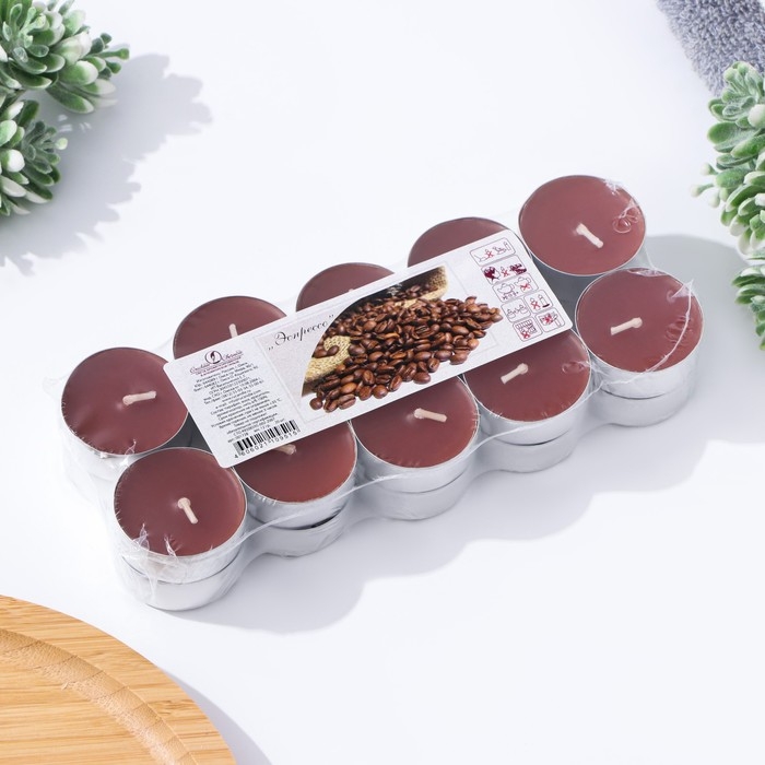 Набор чайных свечей ароматических в термоусадке Набор чайных свечей ароматических в термоусадке "Эспрессо", 3,8х1,6 см, 3,5 ч, 12 г, 20 штук