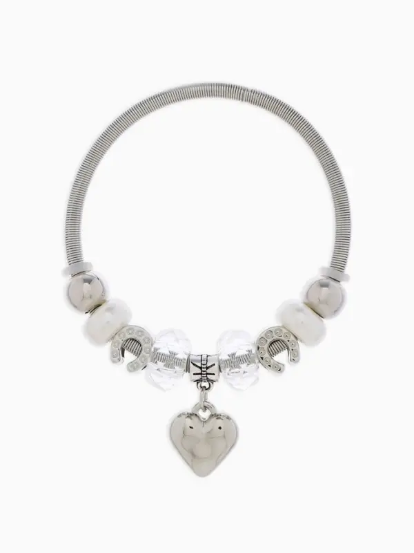 Браслет с шармами &laquo;Марджери. Сердце и подкова&raquo;, d=6.5 см, белый в серебре