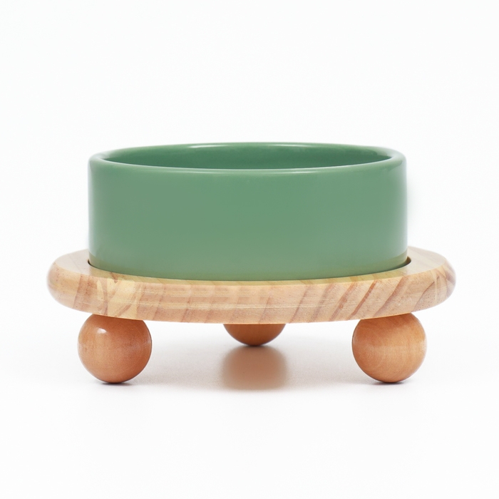 Миска керамическая на подставке 450 мл 13 х 5 см, серозеленая Миска керамическая на подставке 450 мл 13 х 5 см, серозеленая