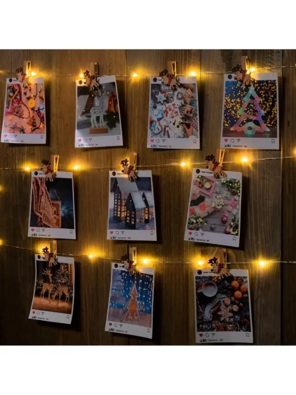 Гирлянда &laquo;Нить&raquo; 2 м, роса с насадками &laquo;Прищепки-оленёнок&raquo;, IP20, серебристая нить, 20 LED, от батареек АА&times;2, свечение тёплое белое