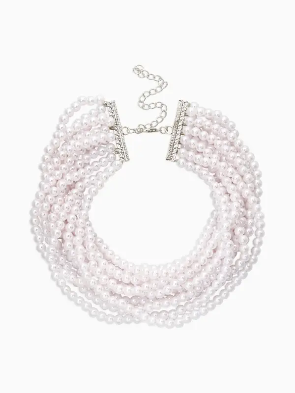 Чокер-бусы многослойный &laquo;Жемчужная императрица&raquo;, 12 рядов, №6, L=30 см+10 см, белый в серебре