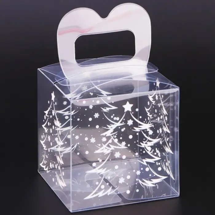 Коробка подарочная новогодняя складная ПВХ «Ёлочка» 7×7×7 см