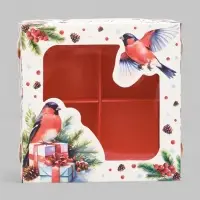 Коробка под 4 конфеты новогодняя &laquo;Снегири&raquo;, 10.5&times;10.5&times;3.5 см