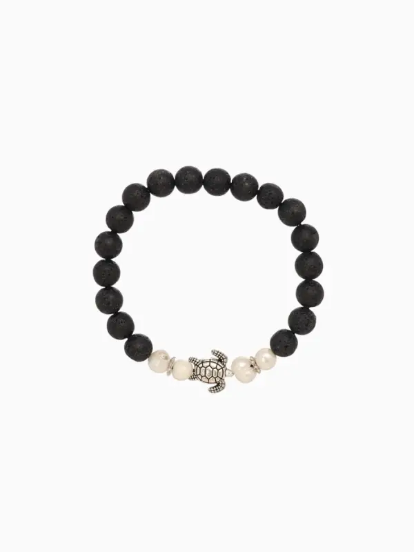 Браслет  Браслет "Черепашка" жемчуг, лава, длина 18 см