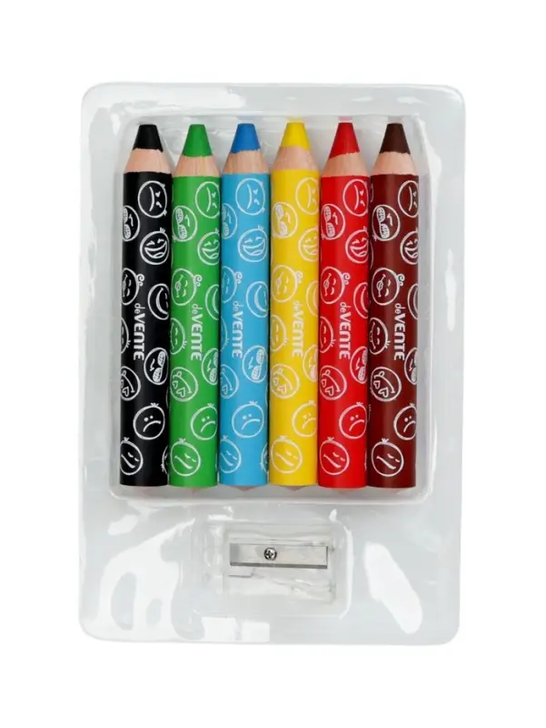 Карандаши цветные акварельные 6 цветов, мини deVENTE Jumbo 3 в 1 супер мягкие, d=14.7 мм; L-110 мм с точилкой