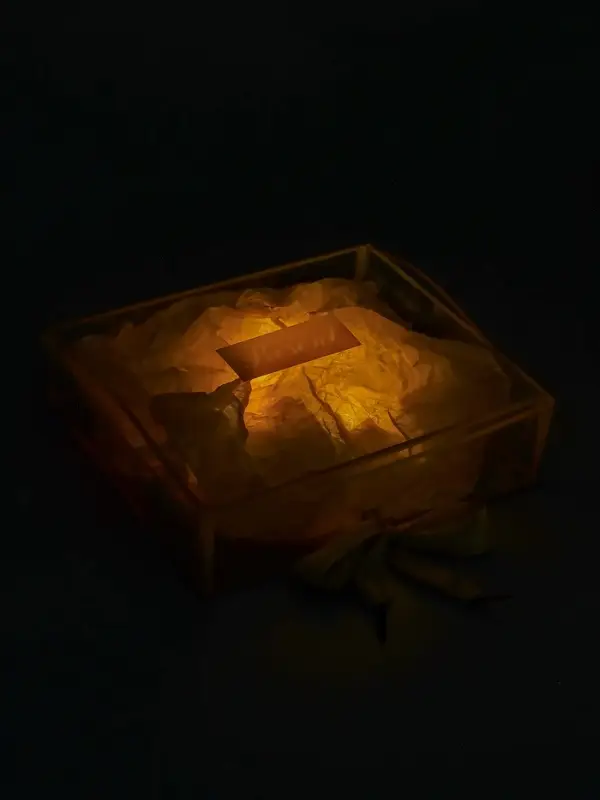 Коробка подарочная пластиковая с тишью и гирляндой Present, 20&times;18&times;5 см