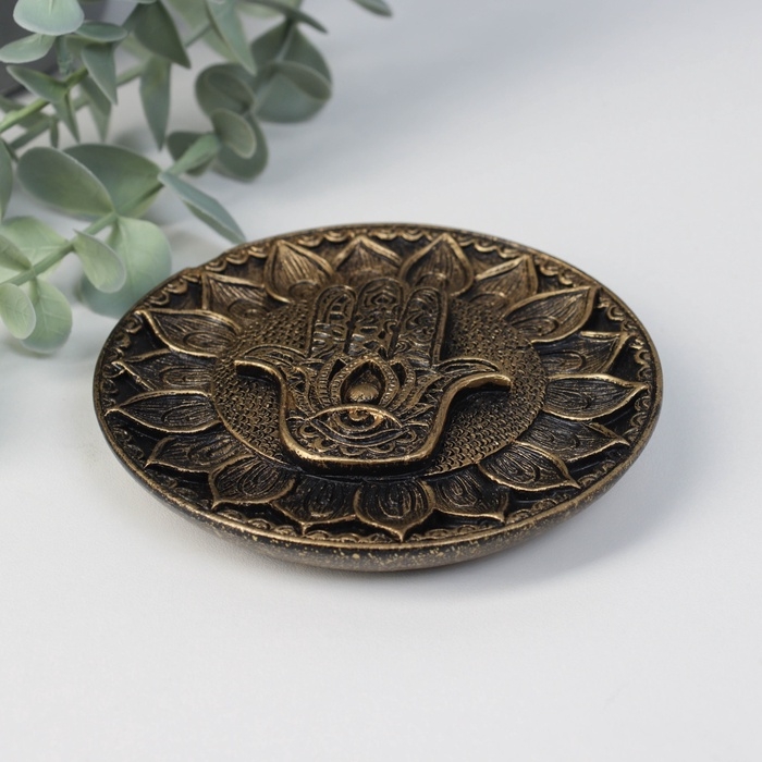 Подставка под благовония полистоун Подставка под благовония полистоун "Рука Фатимы" золото 9,8x9,8x1 см