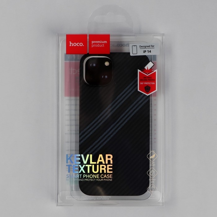 Чехол Hoco для телефона iPhone 14, кевларовая текстура, чёрно-серый Чехол Hoco для телефона iPhone 14, кевларовая текстура, чёрно-серый