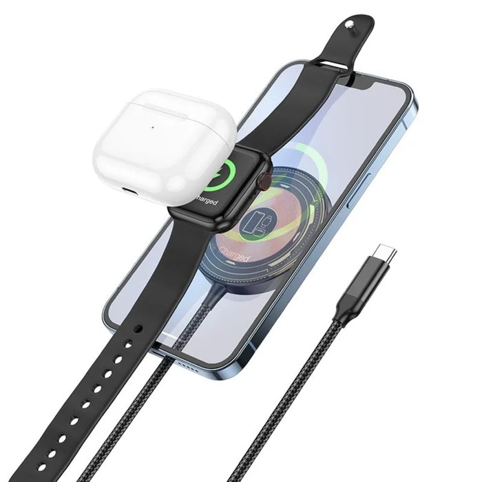 Зарядное устройство Hoco CW45, беспроводное, 3 в 1, магнитное, PD, Type-C, 2 А, чёрное Зарядное устройство Hoco CW45, беспроводное, 3 в 1, магнитное, PD, Type-C, 2 А, чёрное