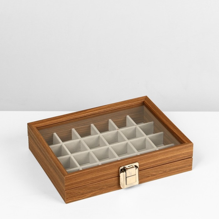 Подставка для украшений &laquo;Шкатулка дерево&raquo; 24 ячейки, 16&times;21&times;5 см, цвет серый в дереве