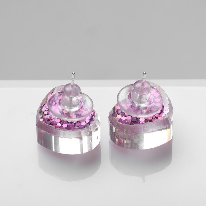 Серьги пластик «Карамель» сердце конфетти, цвет розовый Серьги пластик «Карамель» сердце конфетти, цвет розовый