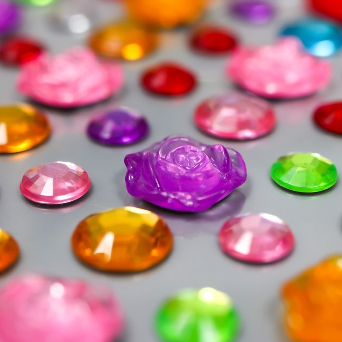 Наклейка стразы пластик "Цветы и горох" цвет МИКС 30х10 см