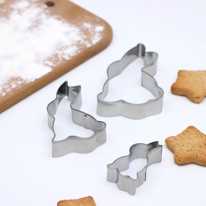 Набор форм для печенья Доляна «Кролик», 3 шт, цвет серебристый Набор форм для печенья Доляна «Кролик», 3 шт, цвет серебристый