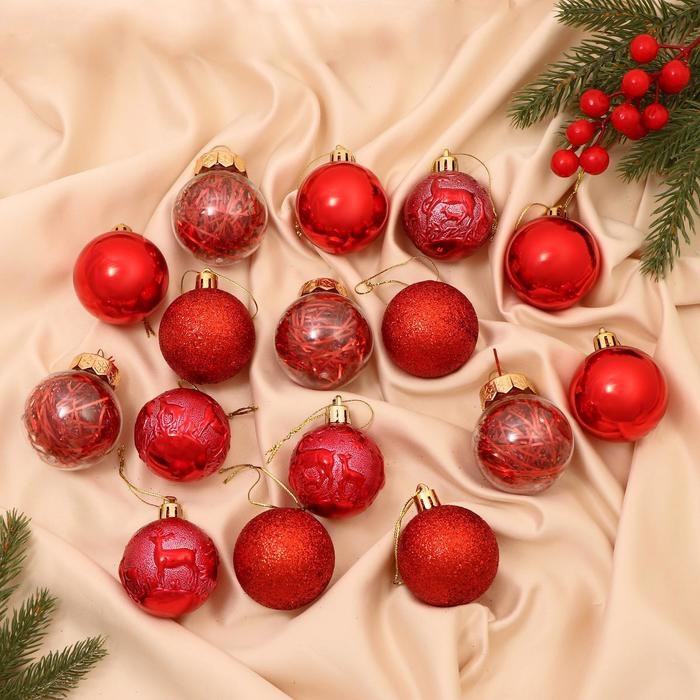 Набор шаров пластик d- 5 см, 16 шт Набор шаров пластик d- 5 см, 16 шт "Фестиваль" красный