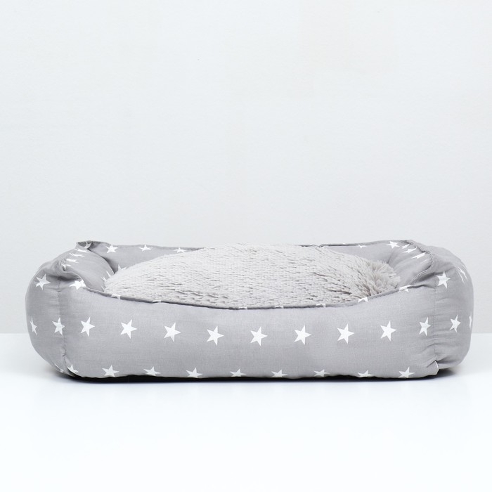 Лежанка   Лежанка  "Пухлик", с мехом, 58 х 46 х 16 см, серая со звёздами