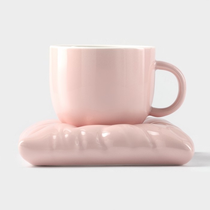 Чайная пара керамическая с ложкой «Зефирка», 2 предмета: чашка 250 мл, блюдце d=13 см, цвет розовый Чайная пара керамическая с ложкой «Зефирка», 2 предмета: чашка 250 мл, блюдце d=13 см, цвет розовый