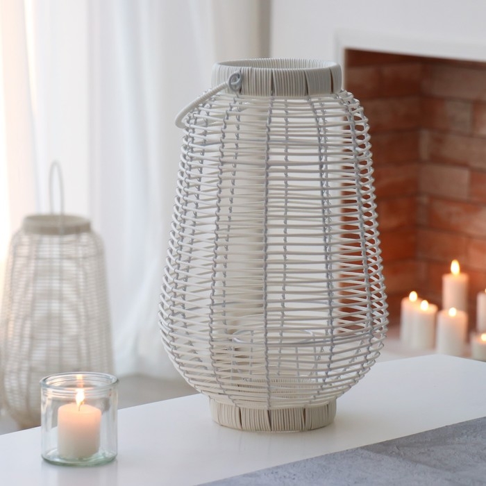 Подсвечник металл, PVC Подсвечник металл, PVC "Фонарик. Плетёнка" белый 39х25х25 см