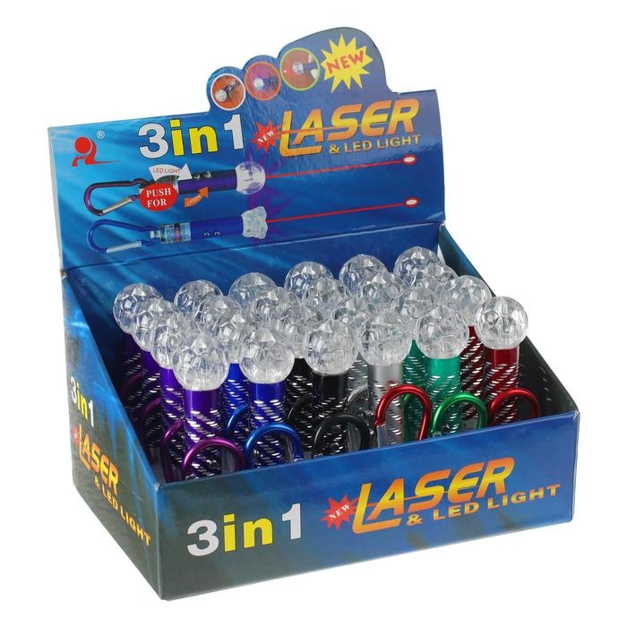 Фонарик «Шар», на карабине, с лазером, светящийся, цвета МИКС Фонарик «Шар», на карабине, с лазером, светящийся, цвета МИКС