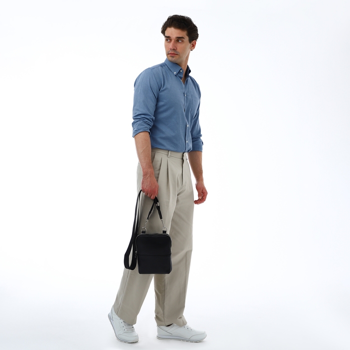 Сумка мужская TEXTURA, через плечо, натуральная кожа, цвет чёрный Сумка мужская TEXTURA, через плечо, натуральная кожа, цвет чёрный