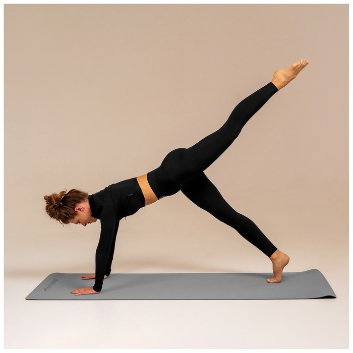 Коврик для фитнеса и йоги ONLYTOP, 183х61х0,6 см, цвет серый/чёрный Коврик для фитнеса и йоги ONLYTOP, 183х61х0,6 см, цвет серый/чёрный