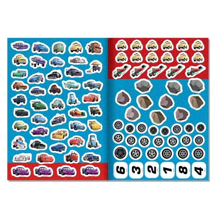 Набор «Учим буквы и цифры»: 2 книги-раскладушки + многоразовые наклейки + 2 маркера, Тачки Набор «Учим буквы и цифры»: 2 книги-раскладушки + многоразовые наклейки + 2 маркера, Тачки