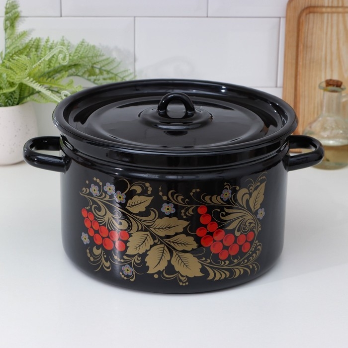 Кастрюля эмалированная «Рябина», 7 л, цвет черный Кастрюля эмалированная «Рябина», 7 л, цвет черный