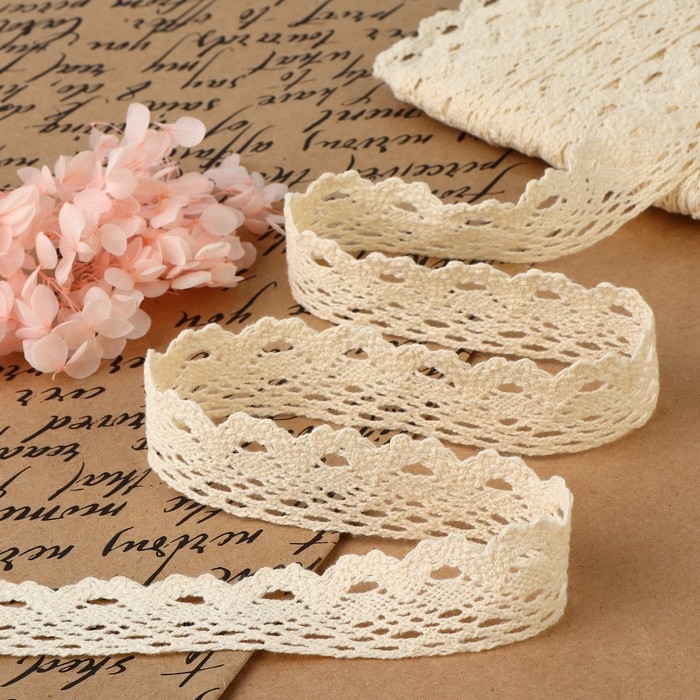 Кружево вязаное, 25 мм × 15 ± 1 м, цвет бежевый Кружево вязаное, 25 мм × 15 ± 1 м, цвет бежевый