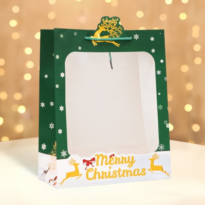 Пакет подарочный новогодний с окном Пакет подарочный новогодний с окном "Новый год", тиснение, 26 х 32 х 12 см.
