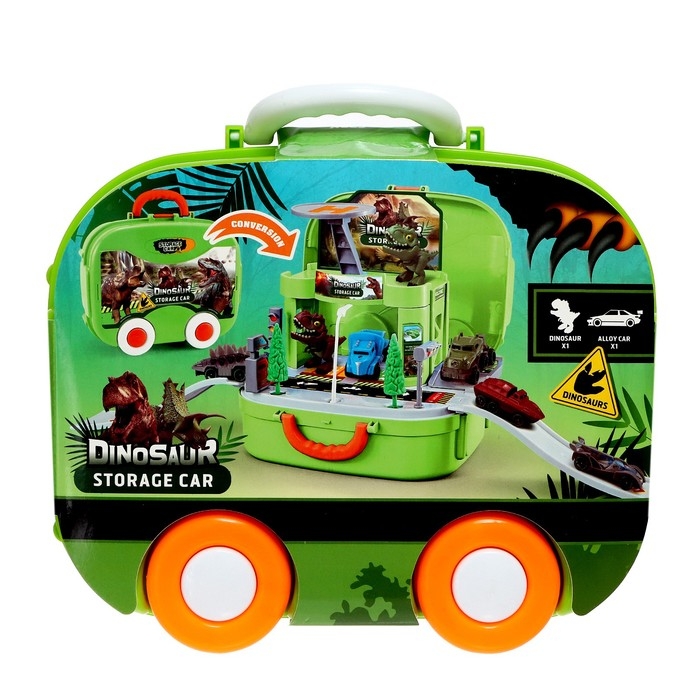 Парковка &laquo;Динозавр&raquo;, в рюкзаке, с вертолётной площадкой, 1 динозавр, 1 машина